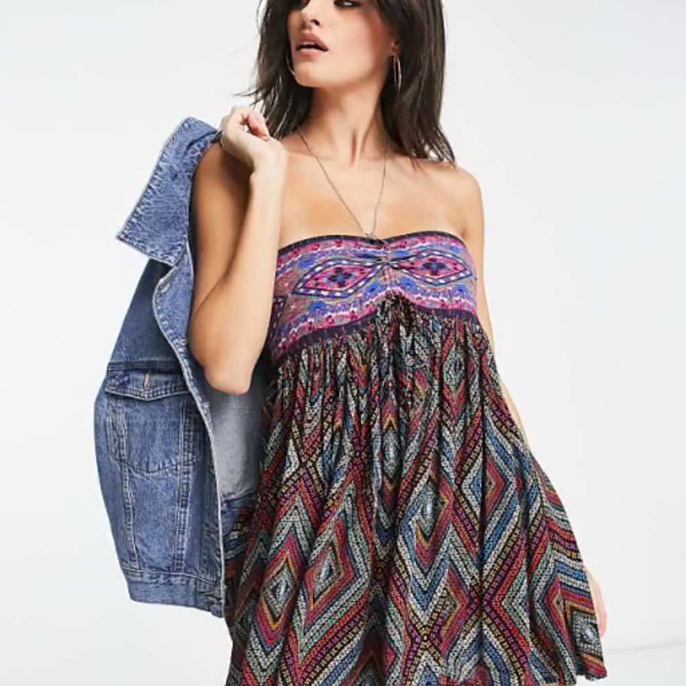 NWT Free People Elowen Diamond Printed Romper in Black Size M